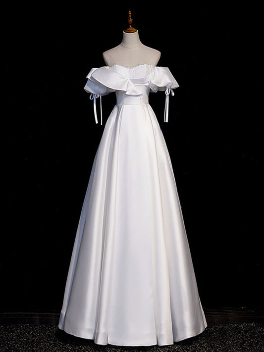 White A-Line Satin Long Prom Dress White Evening Dress