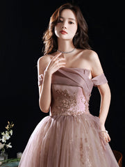 A-Line Pink Long Prom Dress Formal Pink Lace Graduation Dress with Sequin Lace Beading