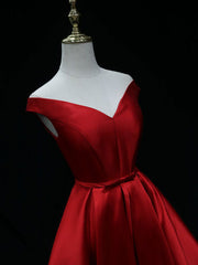 Simple A-Line Satin Red Long Prom Dress Red Bridesmaid Dress