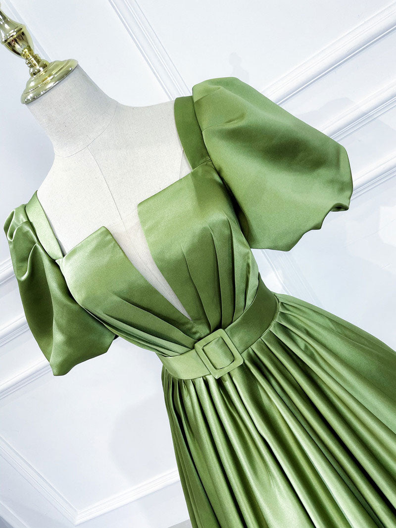 Green Satin Long Prom Dress Green Satin Evening Dress