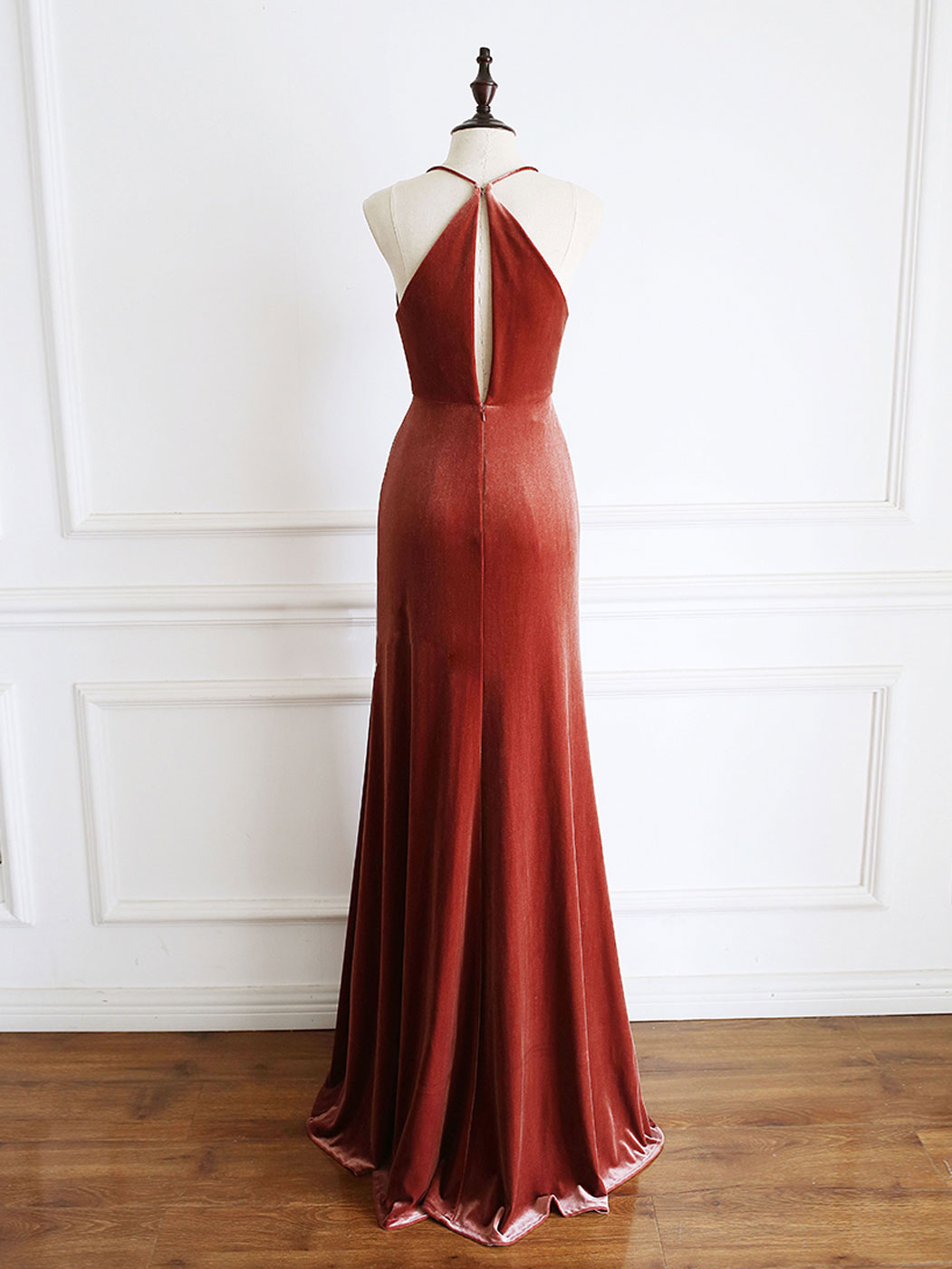 Simple V-Neck Mermaid Long Prom Dress Velvet Formal Evening Dress