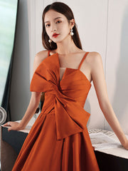 Simple Orange Satin Long Prom Dress A-Line Orange Evening Dress