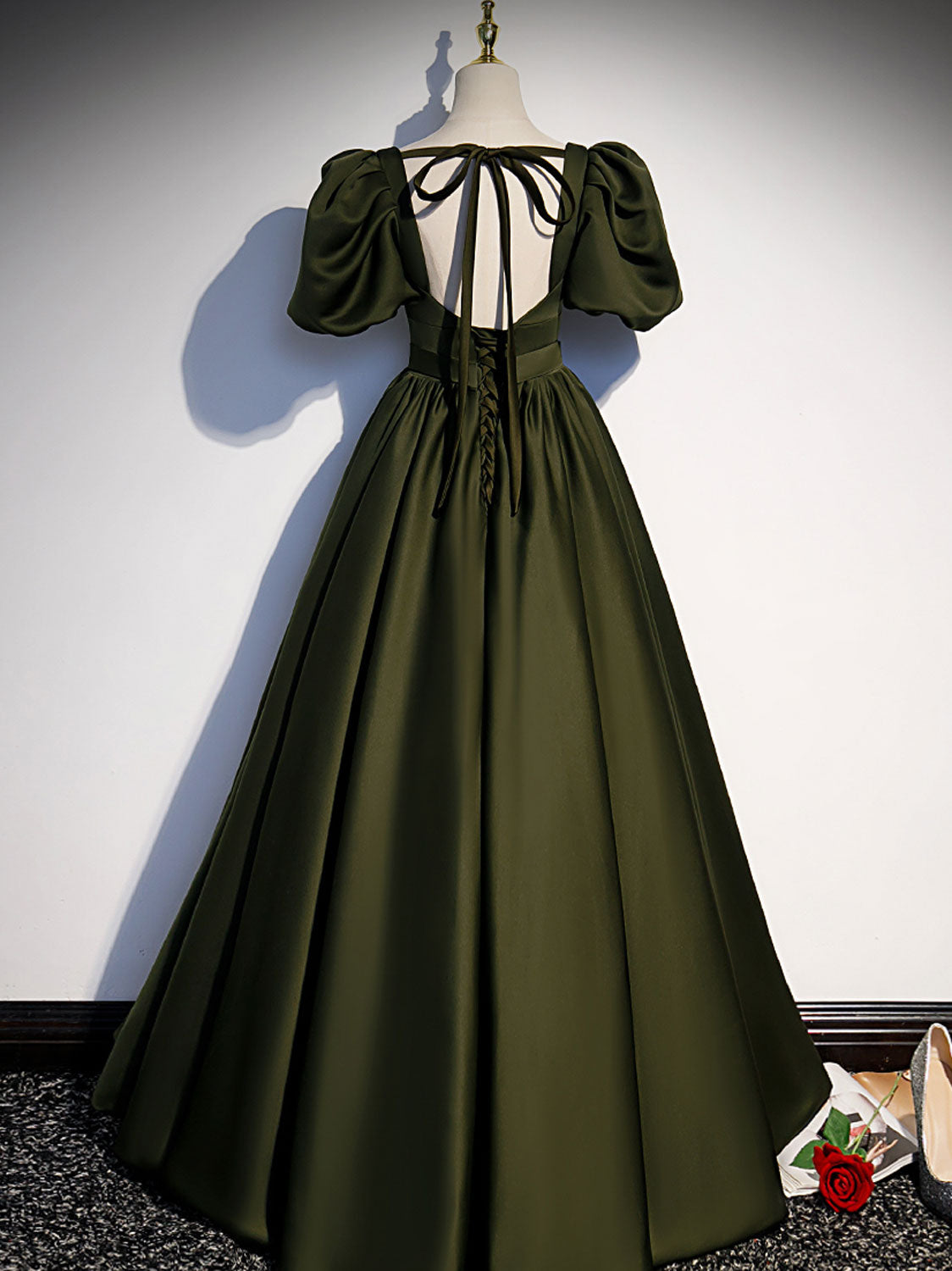 Green Satin A-Line Long Prom Dress Green Formal Party Dress