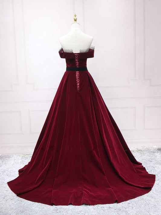 A-Line Velvet Long Prom Dress Velvet Long Formal Dress