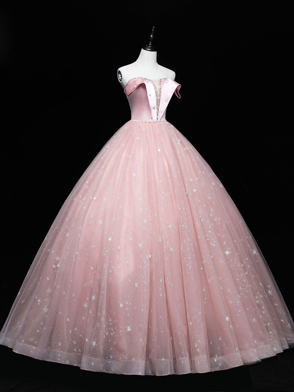 Pink Tulle Long Prom Dress Pink Ball Gown Sweet 16 Dress