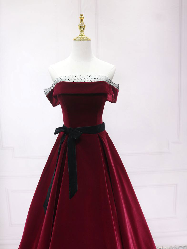 A-Line Velvet Long Prom Dress Velvet Long Formal Dress