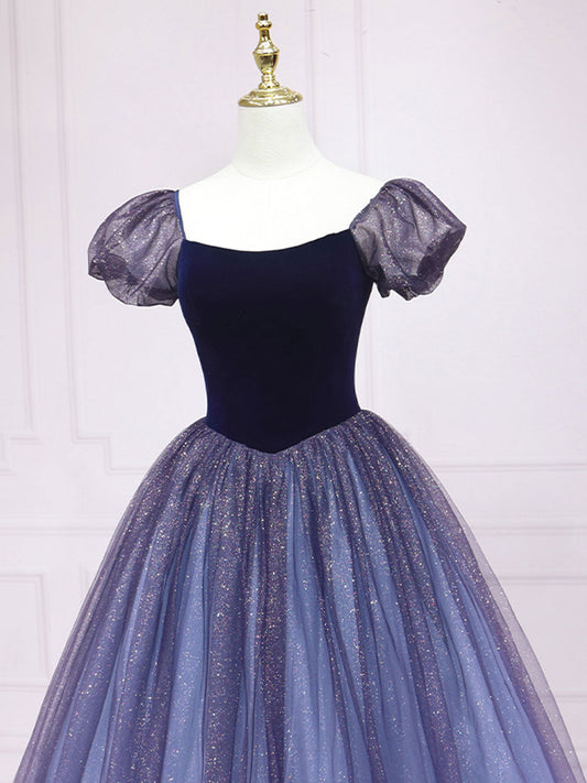 Purple Tulle A-Line Long Prom Dress Purple Tulle Formal Dress