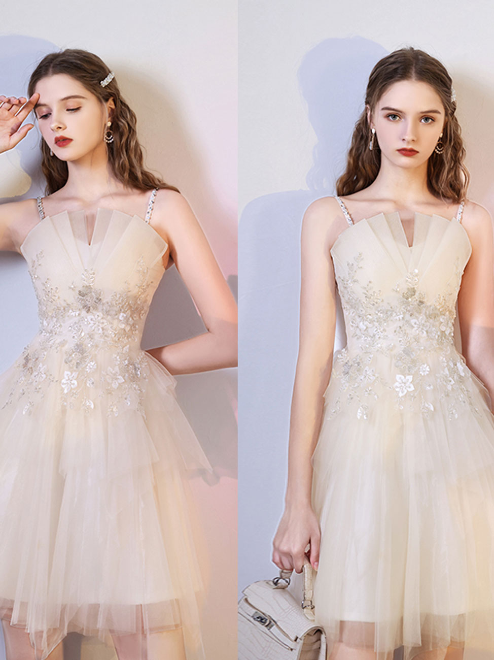 Champagne Mini/Short Prom Dress Champagne Homecoming Dress