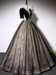 A-Line Tulle Lace Black Long Prom Dress Black Formal Evening Dress