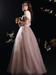 A-Line Pink Long Prom Dress Formal Pink Lace Graduation Dress with Sequin Lace Beading