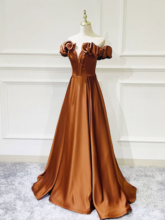 A-Line Off-Shoulder Satin Long Prom Dress Simple Evening Dress