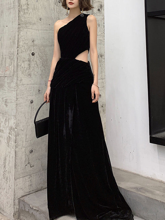 Black Velvet Long Prom Dress Black Velvet Evening Dress