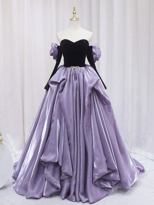 Simple Purple/Black A-Line Long Prom Dress Purple/Black Formal Evening Dress