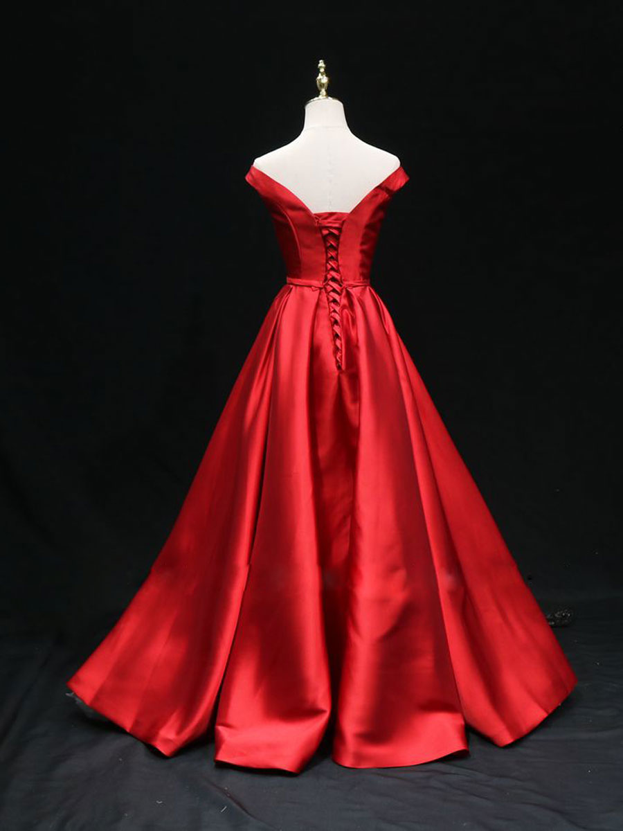 Simple A-Line Satin Red Long Prom Dress Red Bridesmaid Dress