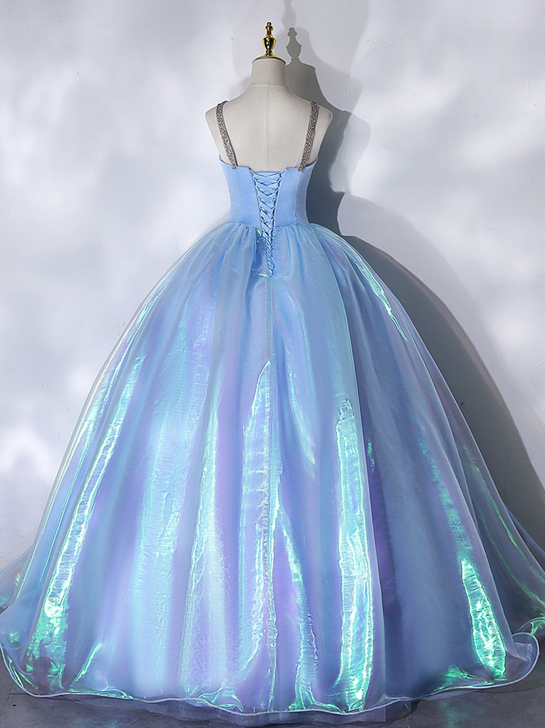 Ball Gown Sweetheart Neck Blue Tulle Long Prom Dress Blue Formal Evening Dress