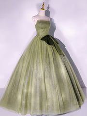 Green A-Line Tulle Long Prom Dress Green Formal Evening Dress