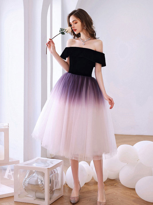 Purple Off-Shoulder Tulle Short Prom Dress Tulle Homecoming Dress