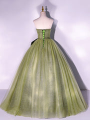 Green A-Line Tulle Long Prom Dress Green Formal Evening Dress