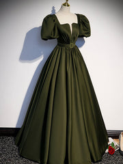 Green Satin A-Line Long Prom Dress Green Formal Party Dress