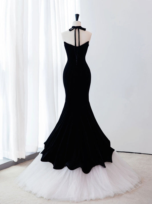 Mermaid Velvet Black Long Prom Dress Black Long Formal Dress