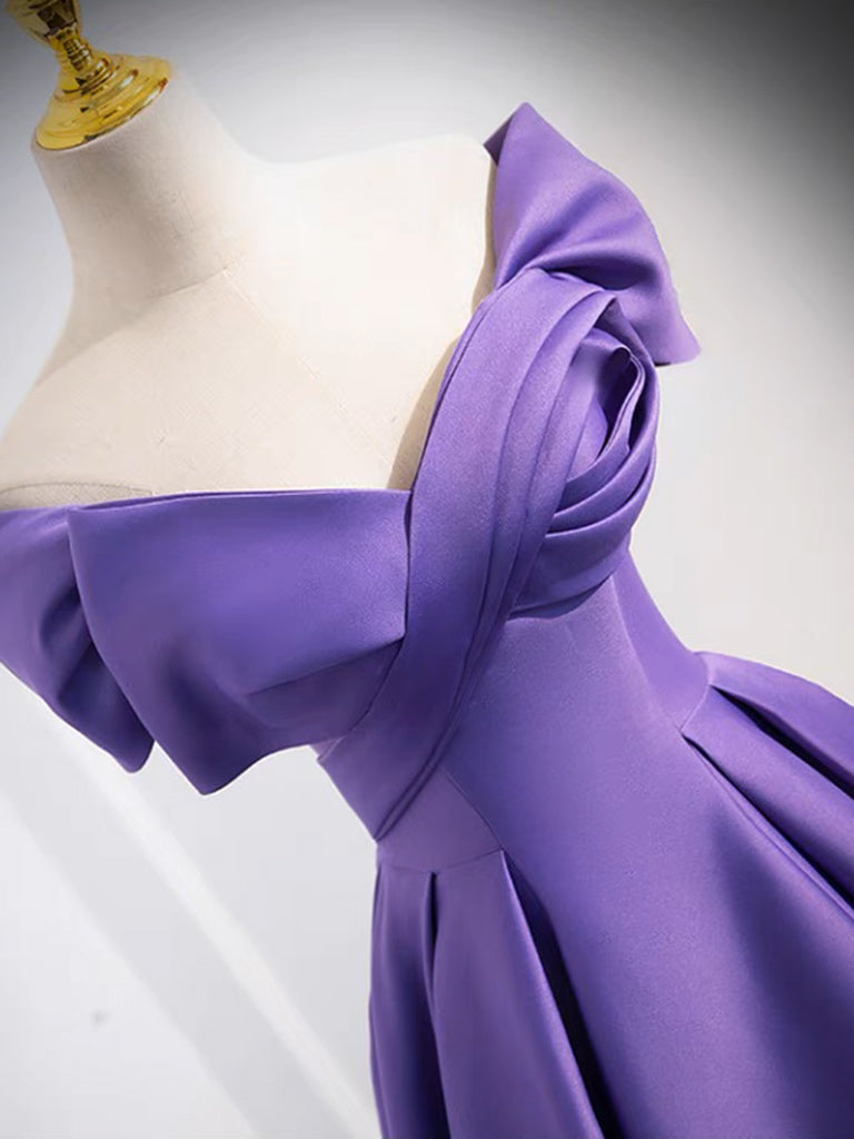 Simple Off-Shoulder Satin Purple Long Prom Dress Purple Long Evening Dress