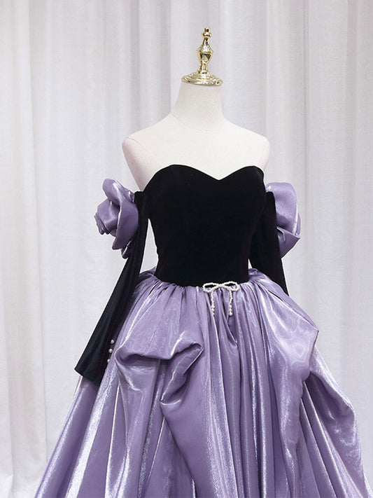 Simple Purple/Black A-Line Long Prom Dress Purple/Black Formal Evening Dress