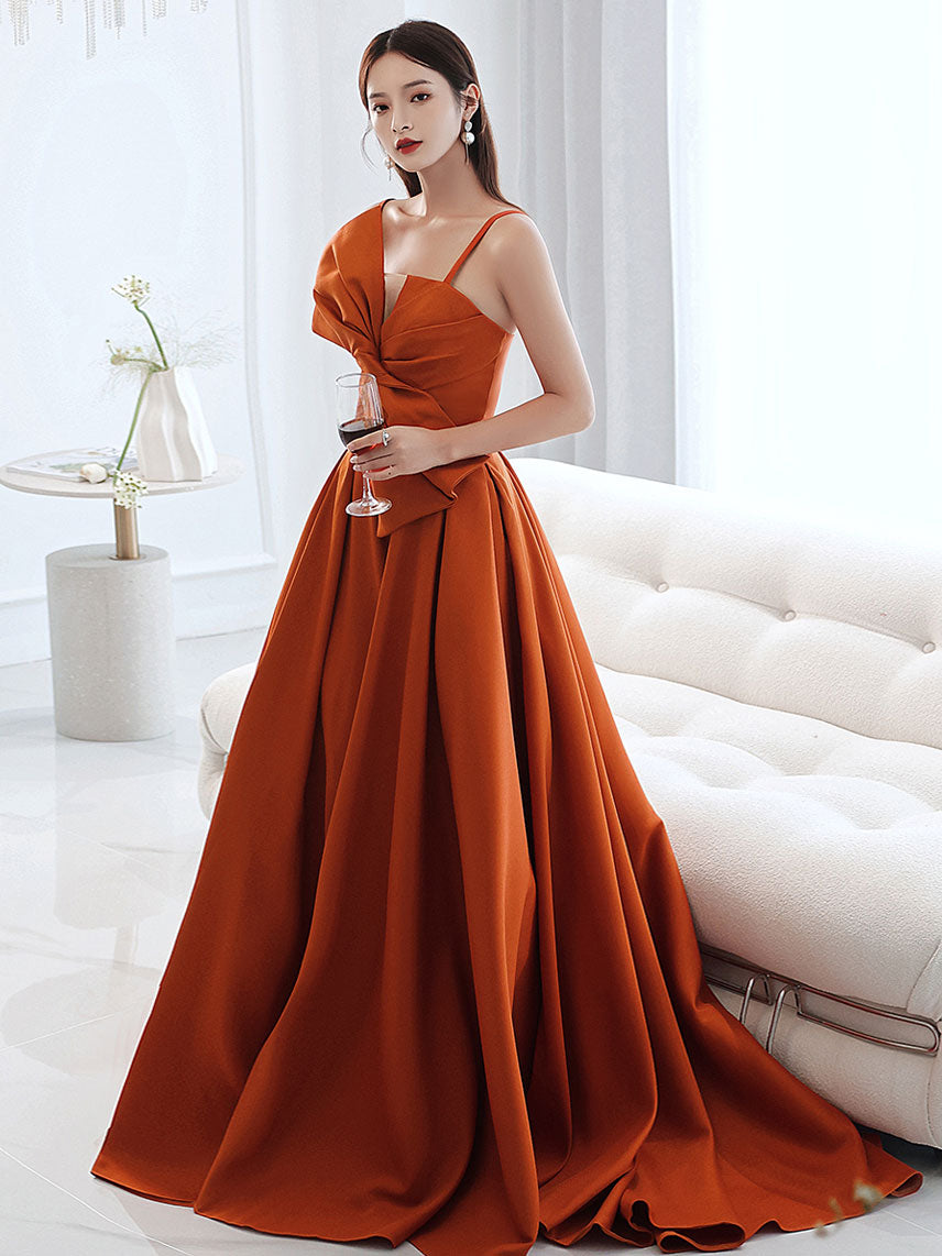 Simple Orange Satin Long Prom Dress A-Line Orange Evening Dress