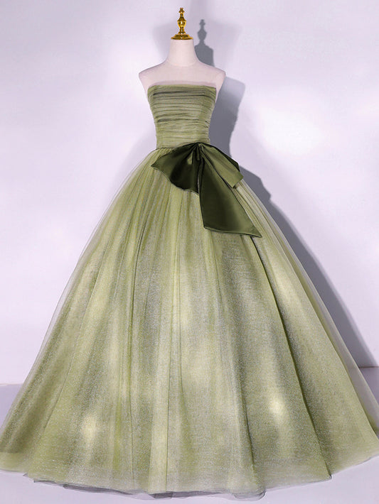 Green A-Line Tulle Long Prom Dress Green Formal Evening Dress