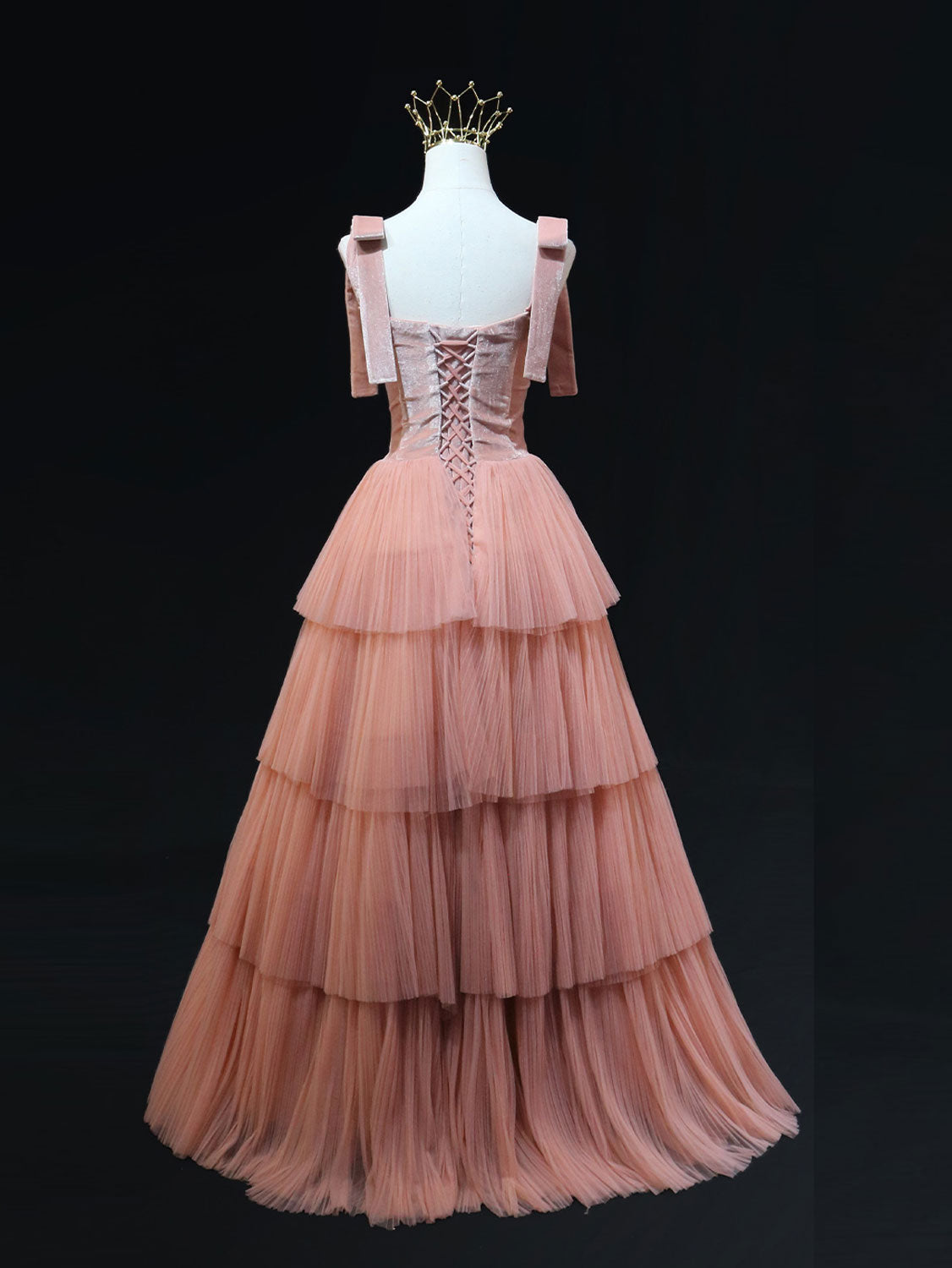 A-Line Pink Tulle Long Prom Dress Pink Formal Evening Dress