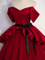 A-Line Satin Burgundy Long Prom Dress Burgundy Evening Dress