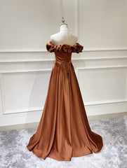 A-Line Off-Shoulder Satin Long Prom Dress Simple Evening Dress