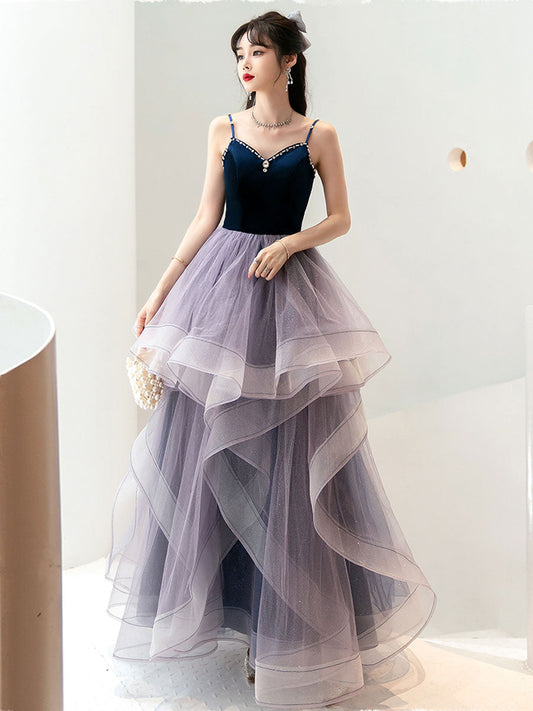 Purple Sweetheart Neck Tulle Long Prom Dress Purple Evening Dress