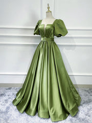 Green Satin Long Prom Dress Green Satin Evening Dress