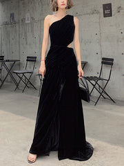 Black Velvet Long Prom Dress Black Velvet Evening Dress