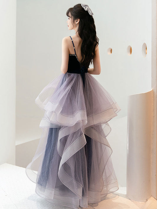 Purple Sweetheart Neck Tulle Long Prom Dress Purple Evening Dress