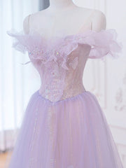 A-Line Purple Off-Shoulder Long Prom Dress Purple Formal Evening Dress