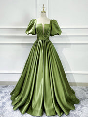 Green Satin Long Prom Dress Green Satin Evening Dress