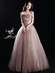 A-Line Pink Long Prom Dress Formal Pink Lace Graduation Dress with Sequin Lace Beading