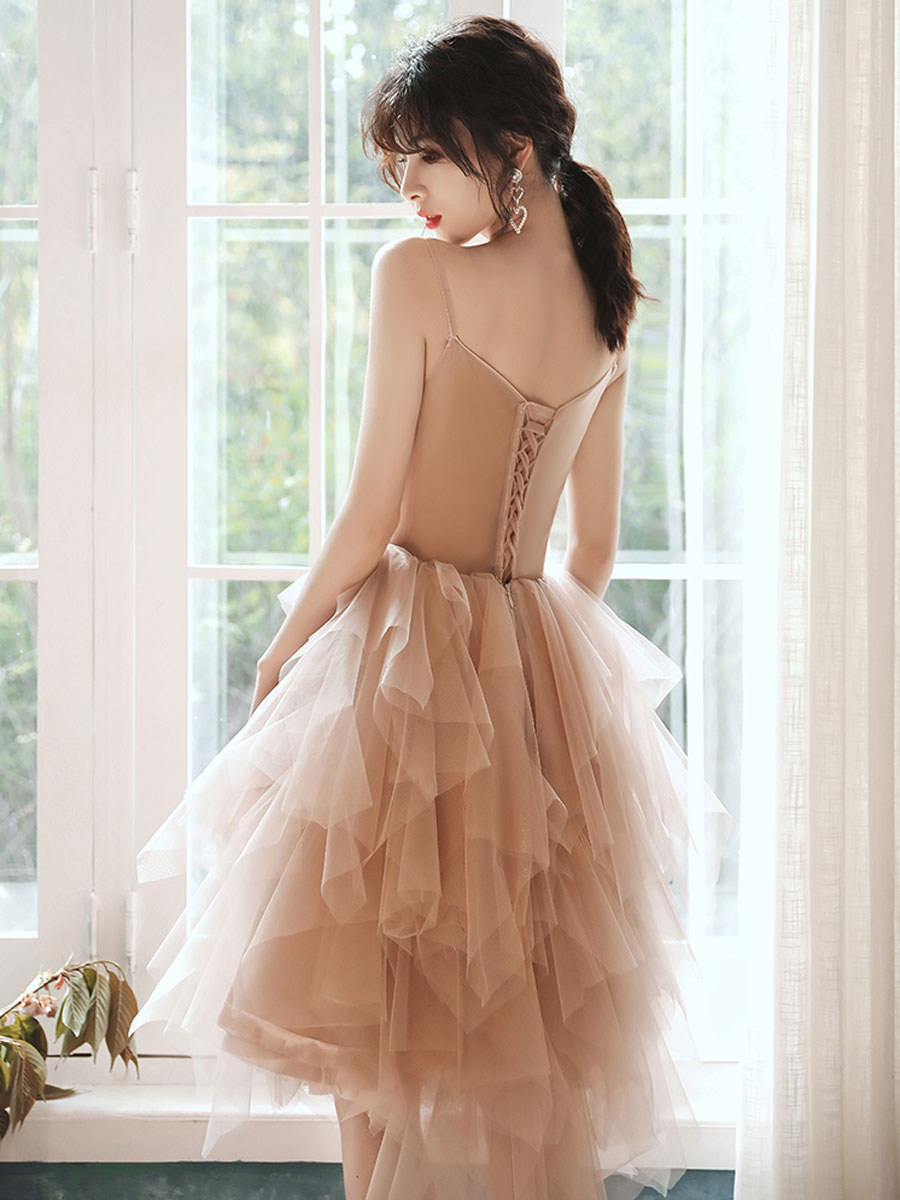 Champagne Tulle Lace Short Prom Dress Champagne Homecoming Dress