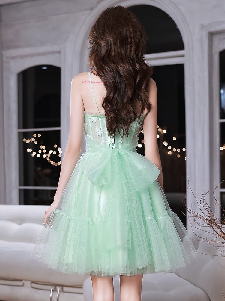 Green Sweetheart Neck Tulle Lace Short Prom Dress Green Homecoming Dress