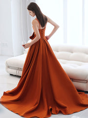 Simple Orange Satin Long Prom Dress A-Line Orange Evening Dress