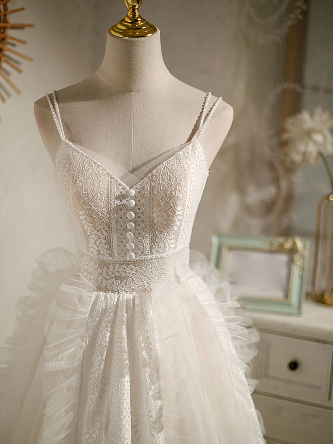 Ivory V-Neck Tulle Lace Short Prom Dress Ivory Lace Homecoming Dress