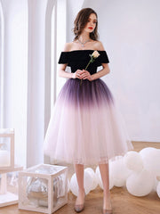 Purple Off-Shoulder Tulle Short Prom Dress Tulle Homecoming Dress