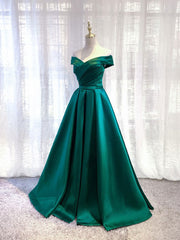 Simple Green Satin Off-Shoulder Long Prom Dress Green Bridesmaid Dress