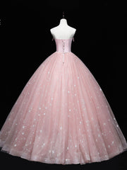 Pink Tulle Long Prom Dress Pink Ball Gown Sweet 16 Dress