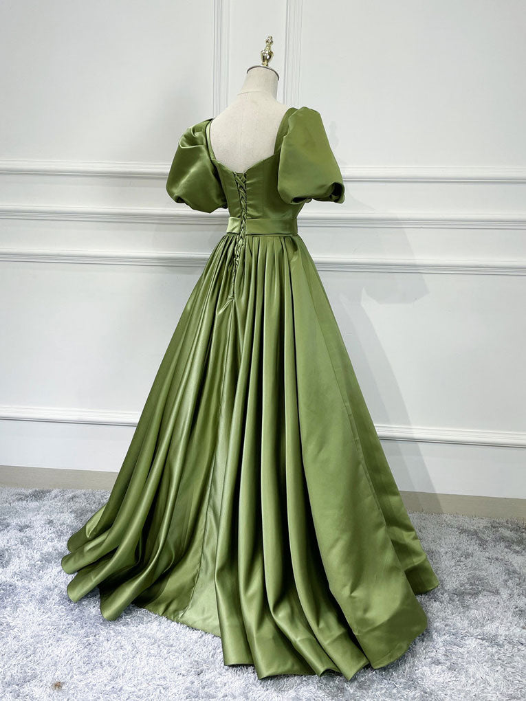 Green Satin Long Prom Dress Green Satin Evening Dress