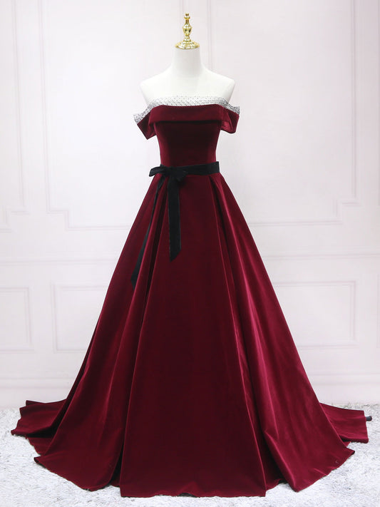 A-Line Velvet Long Prom Dress Velvet Long Formal Dress