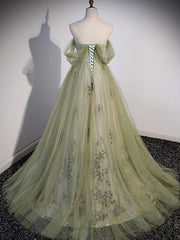 A-Line Green Tulle Long Prom Dress Green Formal Evening Party Dress