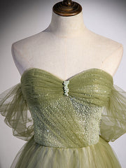 A-Line Green Tulle Long Prom Dress Green Formal Evening Party Dress