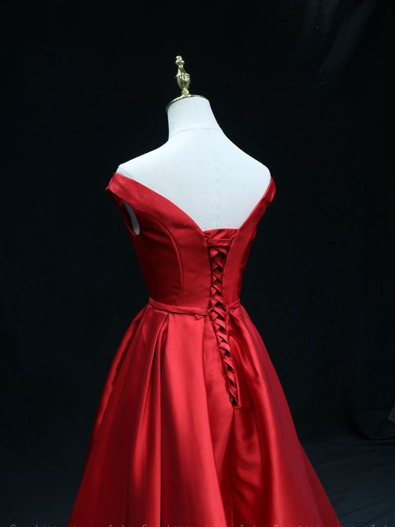 Simple A-Line Satin Red Long Prom Dress Red Bridesmaid Dress